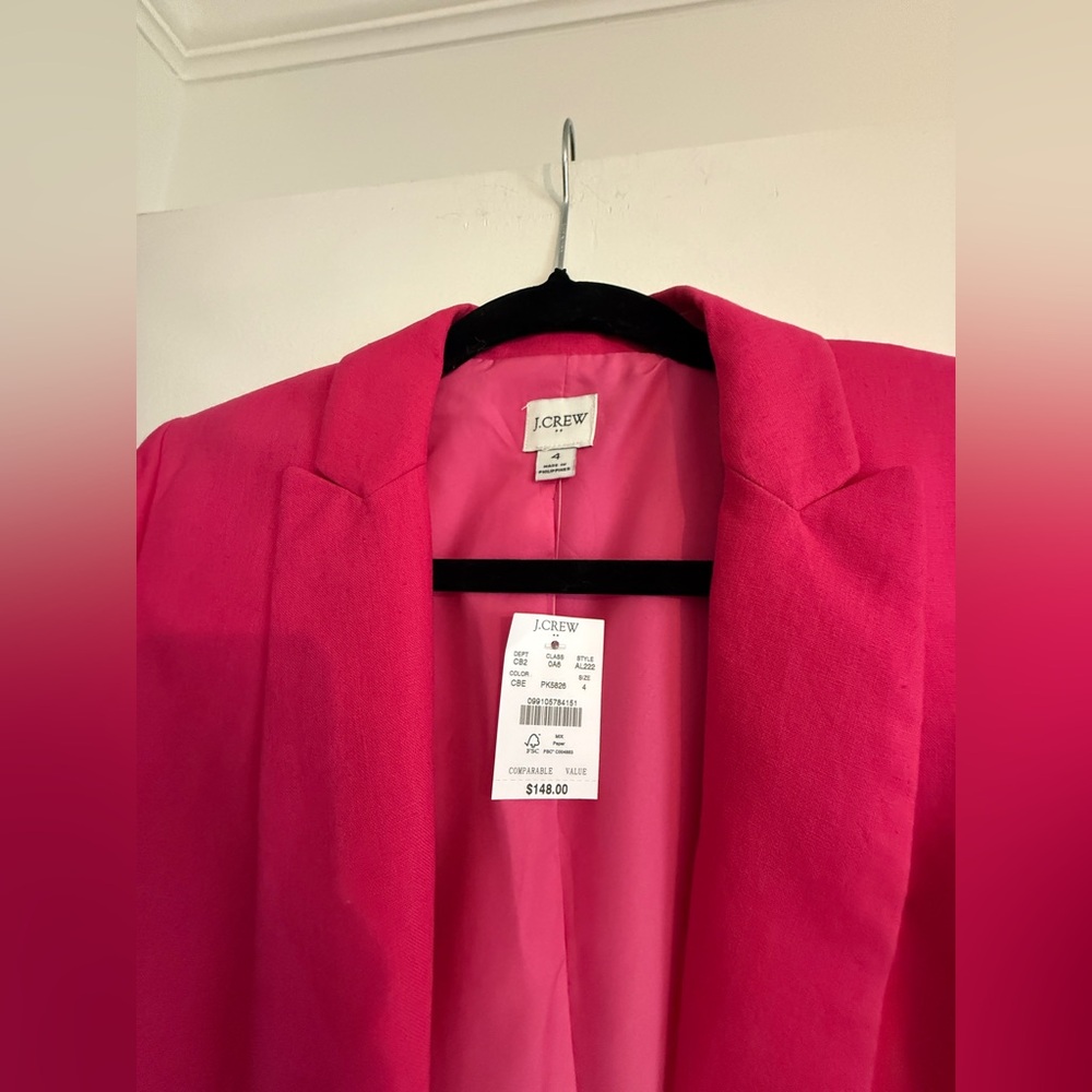 J CREW Holland Linen Cotton Blend One Button Pink Blazer SIZE: 4 - Picture 8 of 11